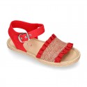 Girl SANDAL shoes espadrille style in linen canvas with elastic design.