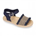 Girl SANDAL shoes espadrille style in linen canvas with elastic design.