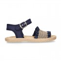 Girl SANDAL shoes espadrille style in linen canvas with elastic design.