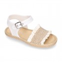 Girl SANDAL shoes espadrille style in linen canvas with elastic design.