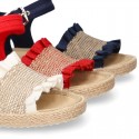 Girl SANDAL shoes espadrille style in linen canvas with elastic design.