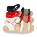 Girl SANDAL shoes espadrille style in linen canvas with elastic design.