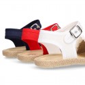 Girl SANDAL shoes espadrille style in linen canvas with elastic design.