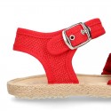 Girl SANDAL shoes espadrille style in linen canvas with elastic design.