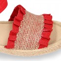 Girl SANDAL shoes espadrille style in linen canvas with elastic design.
