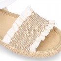 Girl SANDAL shoes espadrille style in linen canvas with elastic design.