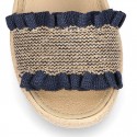 Girl SANDAL shoes espadrille style in linen canvas with elastic design.