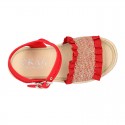 Girl SANDAL shoes espadrille style in linen canvas with elastic design.