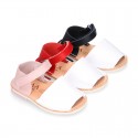 Combined leather Kids Menorquina sandals with counter and hook and loop strap.