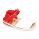 Combined leather Kids Menorquina sandals with counter and hook and loop strap.