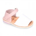 Combined leather Kids Menorquina sandals with counter and hook and loop strap.