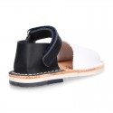 Combined leather Kids Menorquina sandals with counter and hook and loop strap.