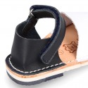 Combined leather Kids Menorquina sandals with counter and hook and loop strap.