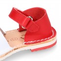 Combined leather Kids Menorquina sandals with counter and hook and loop strap.