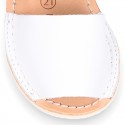 Combined leather Kids Menorquina sandals with counter and hook and loop strap.