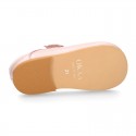 Classic Little Girl Mary Janes with hook and loop strap with FLOWER in pearl nappa leather.