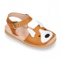 Little FOX design soft leather Menorquina sandals with hook and loop strap.