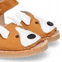 Little FOX design soft leather Menorquina sandals with hook and loop strap.