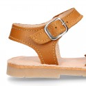 Little FOX design soft leather Menorquina sandals with hook and loop strap.