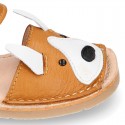 Little FOX design soft leather Menorquina sandals with hook and loop strap.