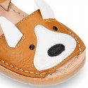 Little FOX design soft leather Menorquina sandals with hook and loop strap.