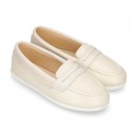 Soft Nappa leather Kids Moccasin shoes with detail mask.