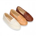 Soft Nappa leather Kids Moccasin shoes with detail mask.