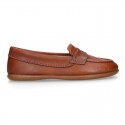 Soft Nappa leather Kids Moccasin shoes with detail mask.