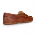 Soft Nappa leather Kids Moccasin shoes with detail mask.