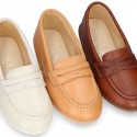 Soft Nappa leather Kids Moccasin shoes with detail mask.