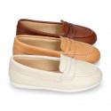 Soft Nappa leather Kids Moccasin shoes with detail mask.