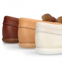 Soft Nappa leather Kids Moccasin shoes with detail mask.