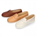 Soft Nappa leather Kids Moccasin shoes with detail mask.