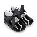 BLACK Patent leather Baby Girl Mary Janes angel style with ties.