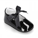 BLACK Patent leather Baby Girl Mary Janes angel style with ties.