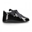 BLACK Patent leather Baby Girl Mary Janes angel style with ties.