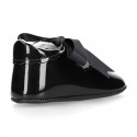 BLACK Patent leather Baby Girl Mary Janes angel style with ties.