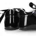 BLACK Patent leather Baby Girl Mary Janes angel style with ties.