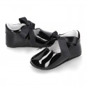 BLACK Patent leather Baby Girl Mary Janes angel style with ties.