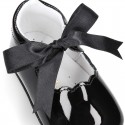 BLACK Patent leather Baby Girl Mary Janes angel style with ties.