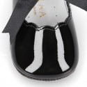 BLACK Patent leather Baby Girl Mary Janes angel style with ties.