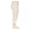 OPENWORK PERLE TIGHTS WITH SIDE GROSGRAIN BOW BY CONDOR.