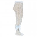 OPENWORK PERLE TIGHTS WITH SIDE GROSGRAIN BOW BY CONDOR.