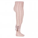 OPENWORK PERLE TIGHTS WITH SIDE GROSGRAIN BOW BY CONDOR.