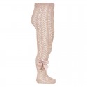 OPENWORK PERLE TIGHTS WITH SIDE GROSGRAIN BOW BY CONDOR.