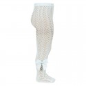 OPENWORK PERLE TIGHTS WITH SIDE GROSGRAIN BOW BY CONDOR.