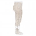 OPENWORK PERLE TIGHTS WITH SIDE GROSGRAIN BOW BY CONDOR.