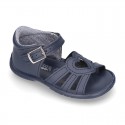 Washable leather Girl sandal shoes with heart detail and FLEXIBLE soles.