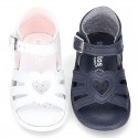 Washable leather Girl sandal shoes with heart detail and FLEXIBLE soles.