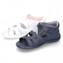 Washable leather Girl sandal shoes with heart detail and FLEXIBLE soles.